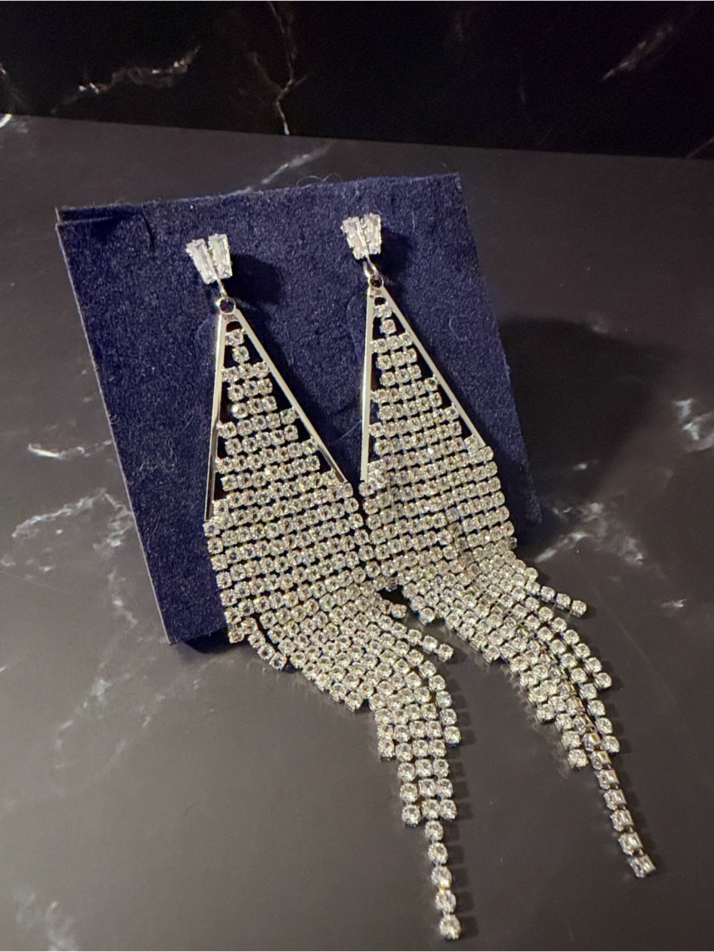 Silver Crystal Fringe Dangle Earrings - Elegant Evening Wedding Luxury Jewelry